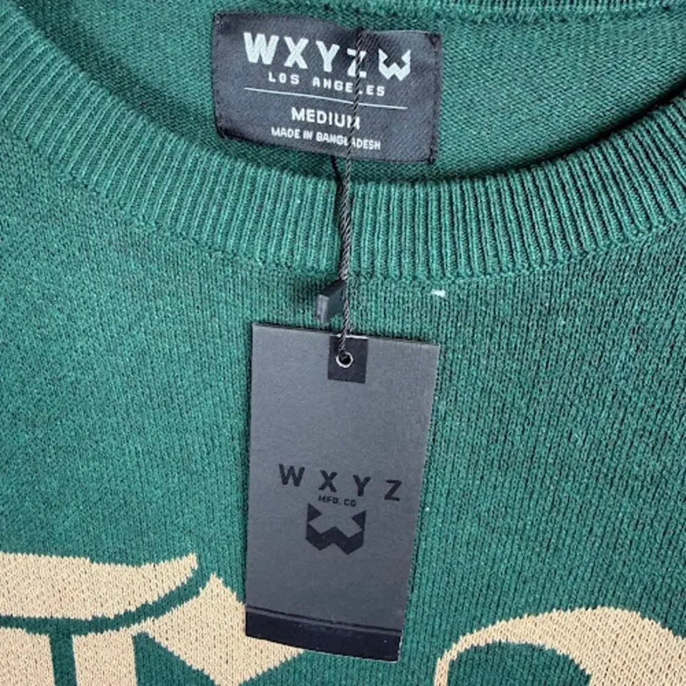 WXYZ Los Angeles Gothic City Of Angels‎ Logo Knit Sweater Green M NWT $98 MSRP
